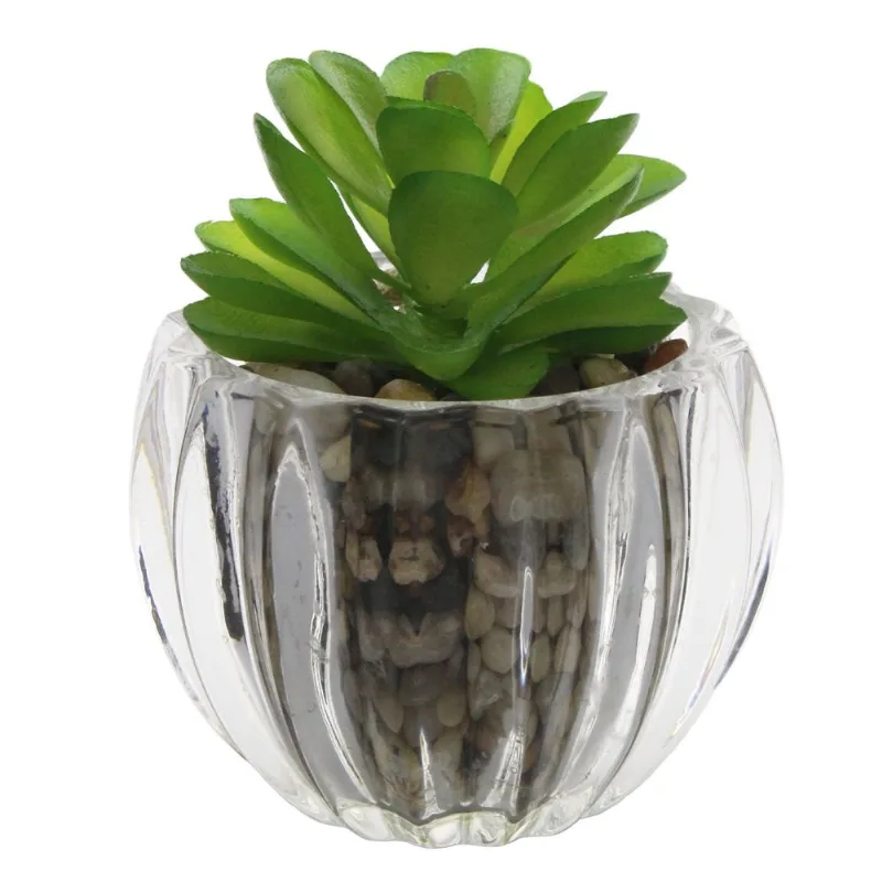 Vaso C/ Planta Artificial 6x6,5cm em Vidro Fu Xing-Modelo 1