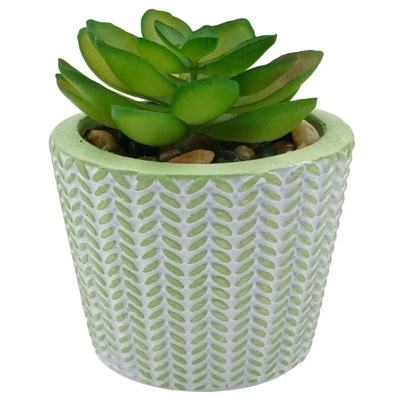 Vaso C/ Planta Artificial 5,5cm em Cimento Fu Xing-Verde