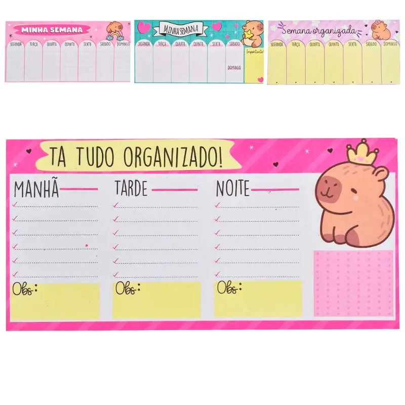 Bloco de Anotação Planner Capivara 21x10,3cm em Papel Fu Xing-Cores Sortidas