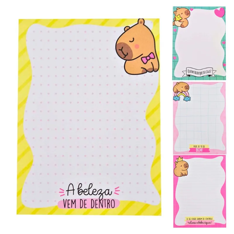 Bloco de Anotação Capivara 12,5x9,2cm em Papel Fu Xing-Cores Sortidas