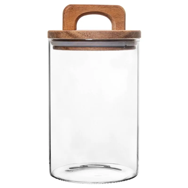 Pote Hermético C/ Tampa Bambu 500ml em Vidro Fu Xing