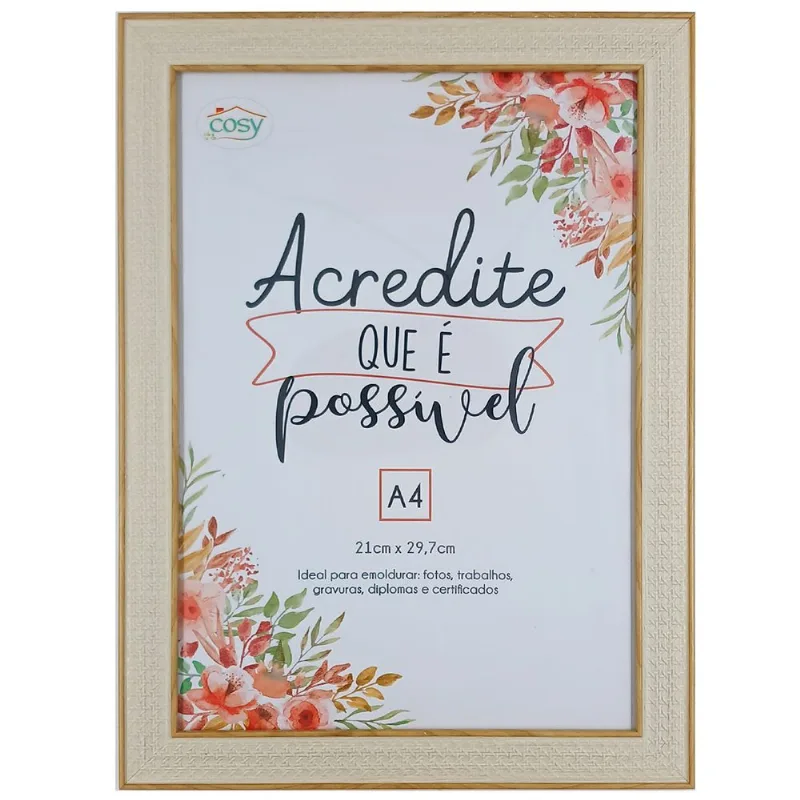 Porta Certificado Decorativo A4 21x29,7cm em Plástico Fu Xing-Creme