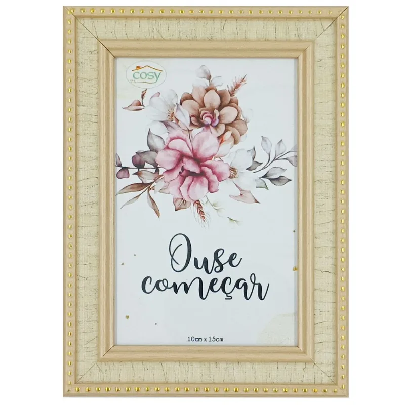 Porta Retrato Decorativo 10x15cm em Plástico Fu Xing-Bege