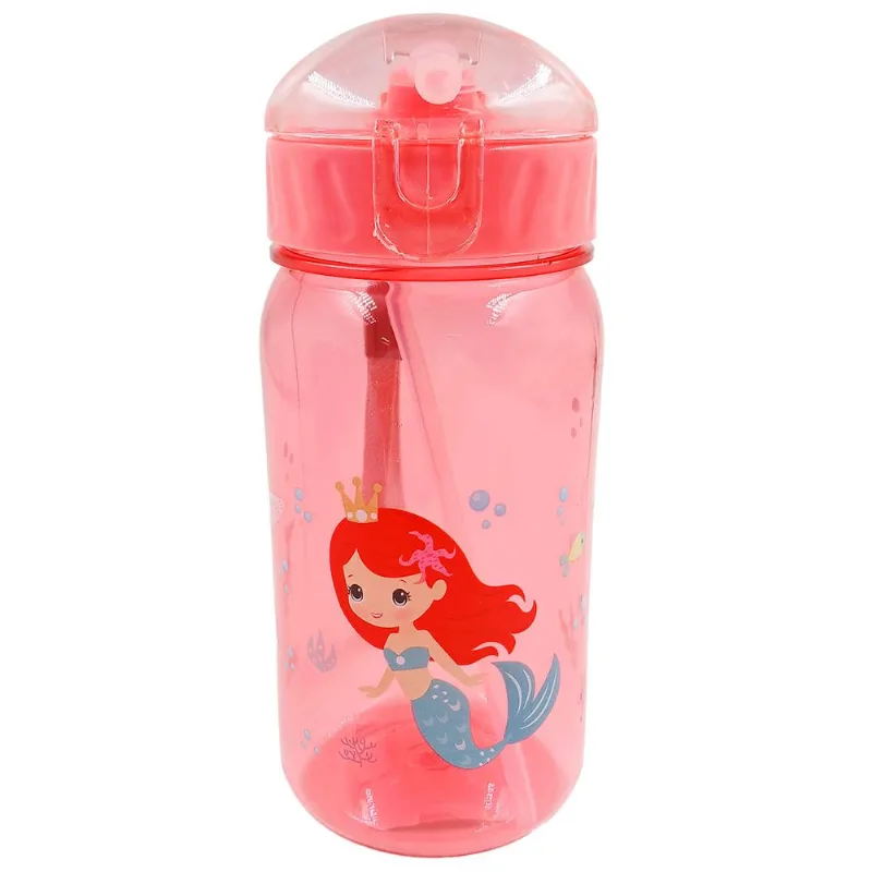 Garrafa Infantil C/ Canudo 340ml em Plástico Fu Xing-Rosa