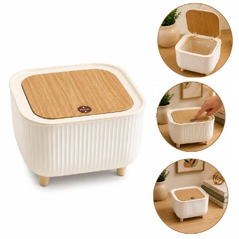 Lixeira de Mesa Quadrada Pequena 1,5L Plástico Abertura Pressão Tampa Click Branco Yeet