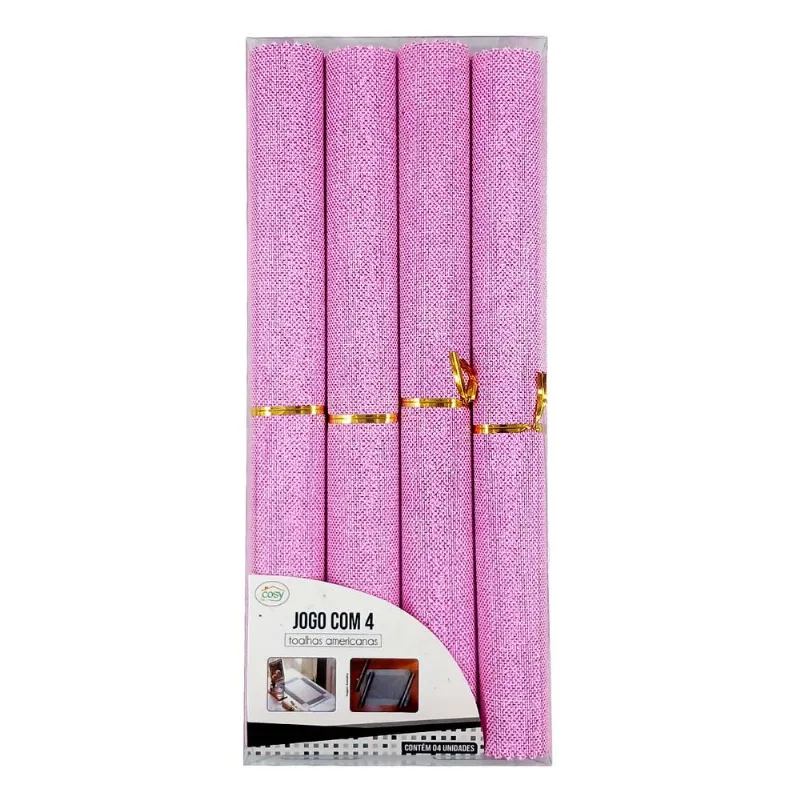Jogo Americano Retangular 4 Peças 30x44cm em PVC Fu Xing-Rosa