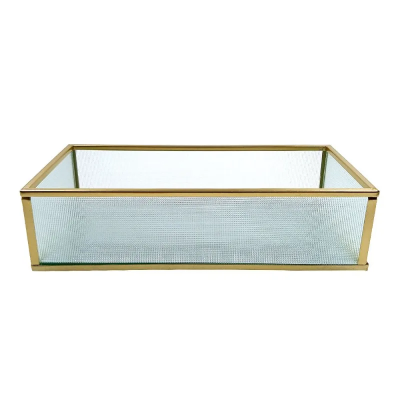 Bandeja Espelhada Decorativa 20x10x5cm Vidro Fu Xing-Dourado