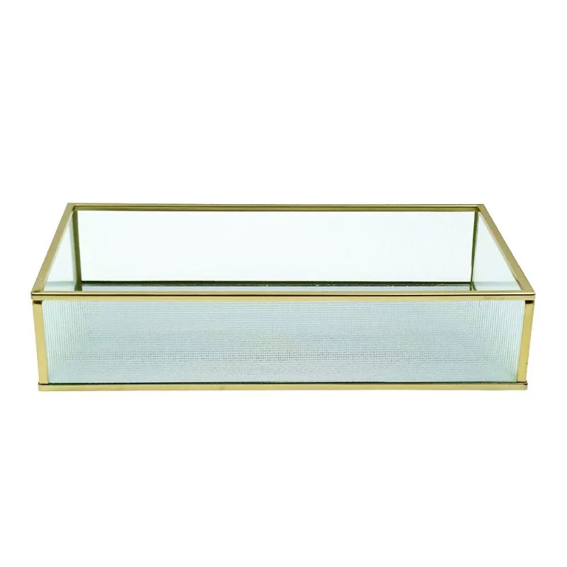 Bandeja Espelhada Decorativa 24x14x5cm Vidro Fu Xing-Dourado
