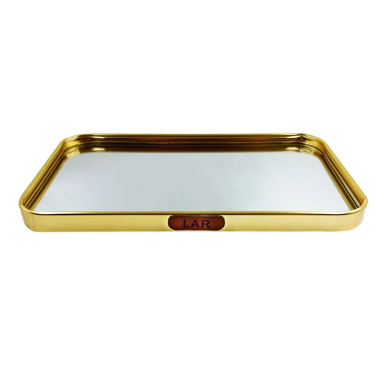 Bandeja Espelhada Retangular 15x25cm em Vidro Fu Xing-Dourado