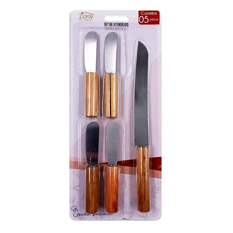 Kit Utensílios P/ Petiscos 5 Peças em Aço Inox Fu Xing