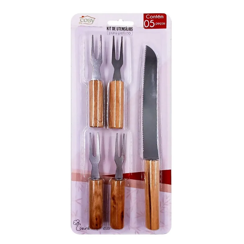 Kit Utensílios P/ Petiscos 5 Peças em Aço Inox Fu Xing