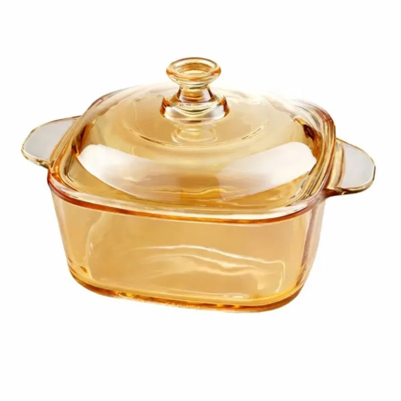 Sopeira Caçarola Quadrada De Vidro Âmbar 850ml Com Tampa