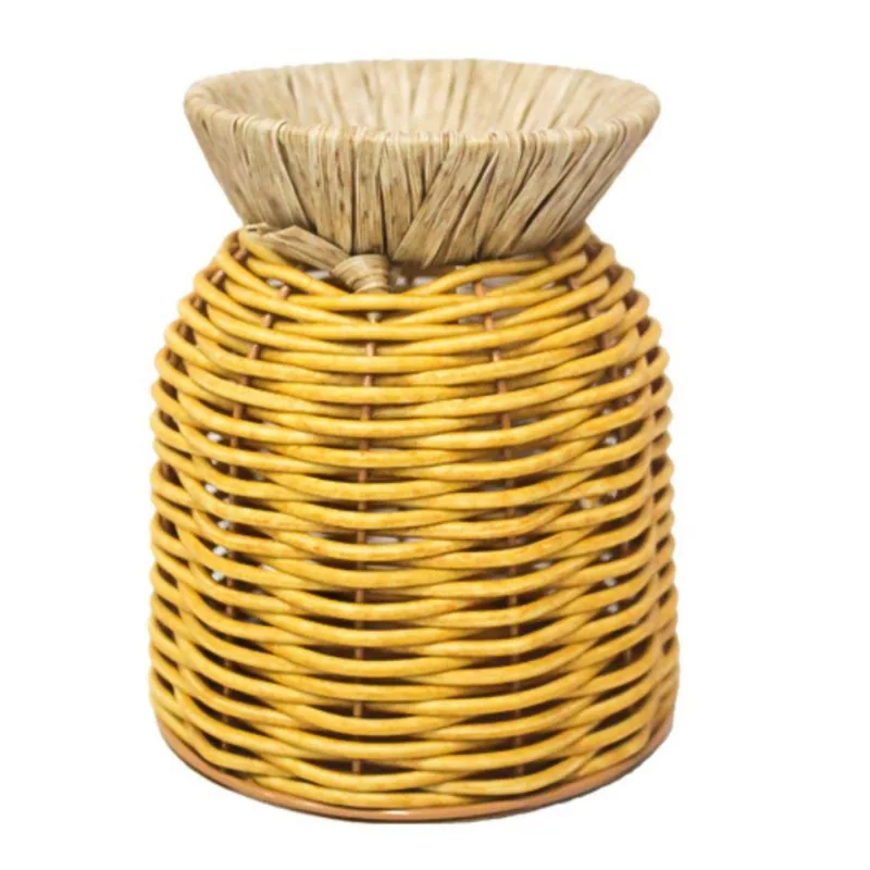 Vaso Redondo Estilo Vime Bege 13,5cm Plástico E Metal Charmoso E Resistente