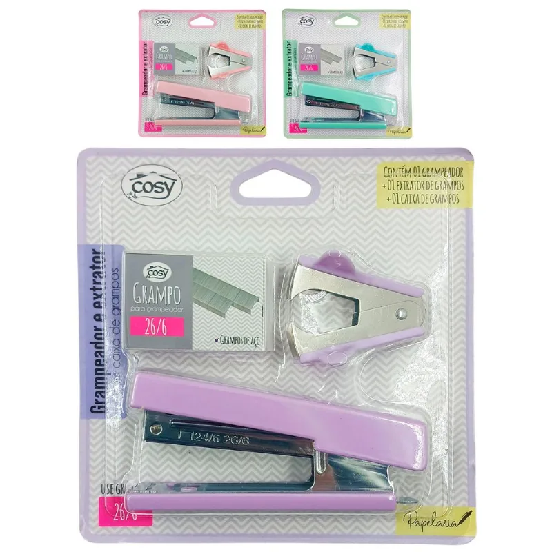 Kit Grampeador C/ Refil 400 Grampos em Metal Fu Xing