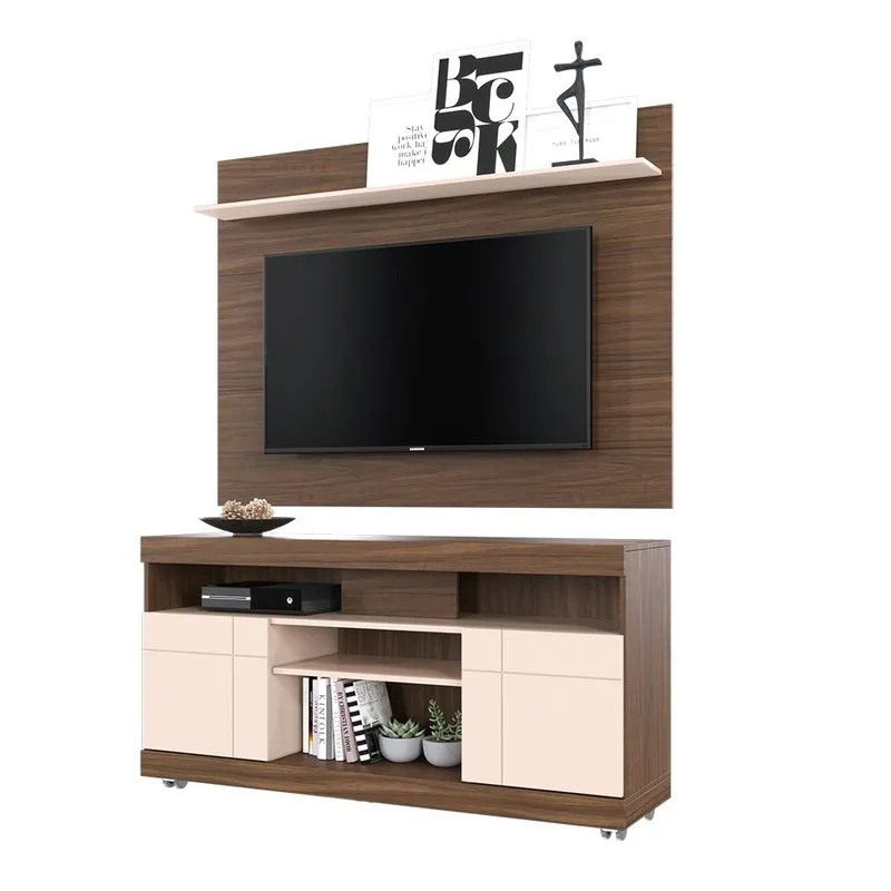 Conjunto Bancada Yara com Painel Maia Natura Real/ Off White para TV 55 Polegadas - Colibri