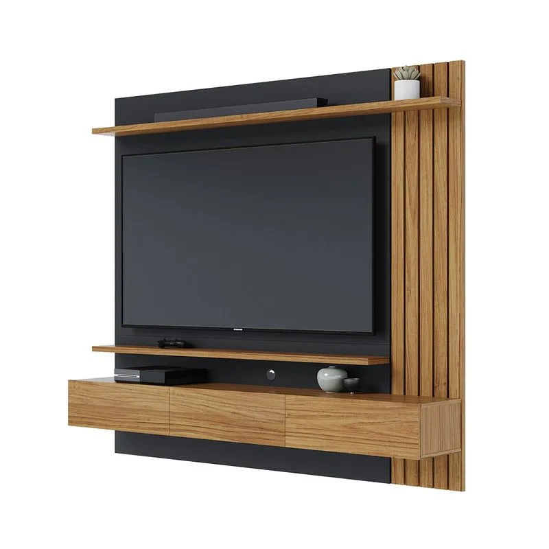 Home Suspenso Estante Juriti 1.8 para TV até 65 Polegadas 3 Portas Preto Fosco/ Noce Milano - Colibri