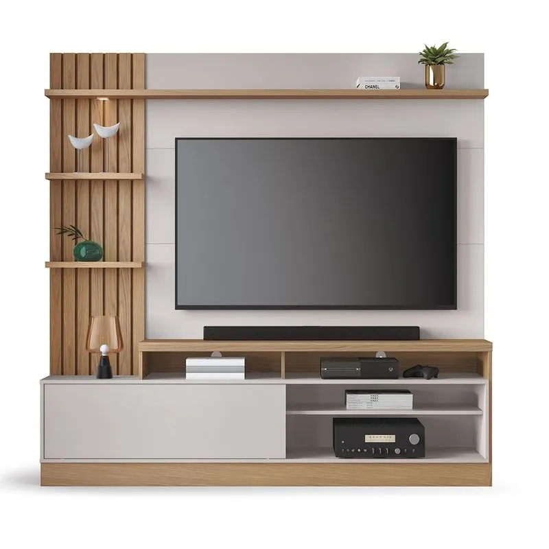Home Theater Fortaleza para TV até 65 Polegadas com LED 1 Porta 4 Nichos Freijó/Off White - Colibri