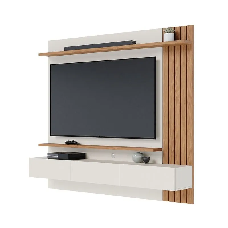Home Suspenso Estante Dom 1.8 para TV até 65 Polegadas 3 Portas Off White Matte/ Freijó - Colibri