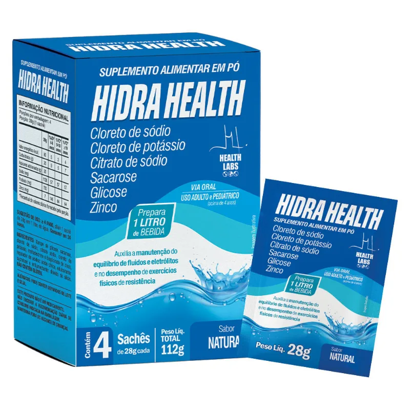 Hidra Health Suplemento Alimentar em Pó Health Labs Sabor Natural com 4 Sachês de 28g cada