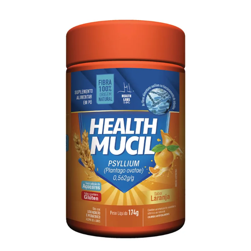 Health Mucil Psyllium 0,562g/g Health Labs Sabor Laranja 174g