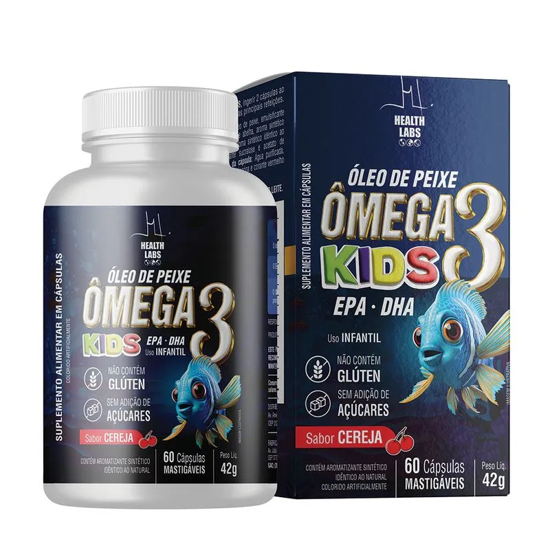 Ômega 3 Kids Health Labs EPA DHA Uso Infantil 60 Cápsulas Mastigáveis