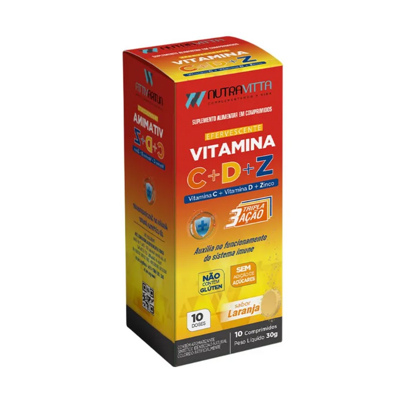Vitamina C Nutravitta + Vitamina D + Zinco Efervescente 10 Comprimidos Sorocaps NUTRA VITTA VITAMINA C D Z EFEV 10CP