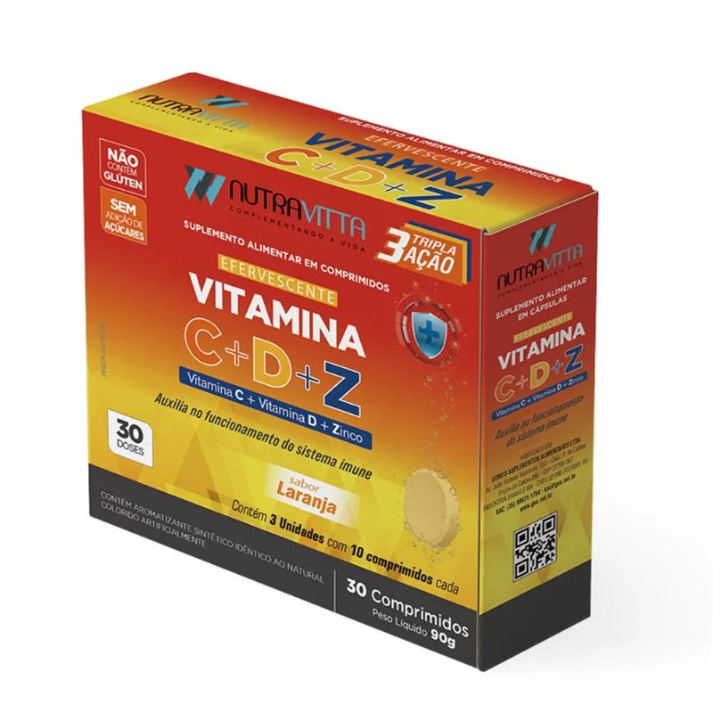 Vitamina C Nutravitta + Vitamina D + Zinco Efervescente 30 Comprimidos Sorocaps NUTRA VITTA VITAMINA C D Z EFEV 30CP