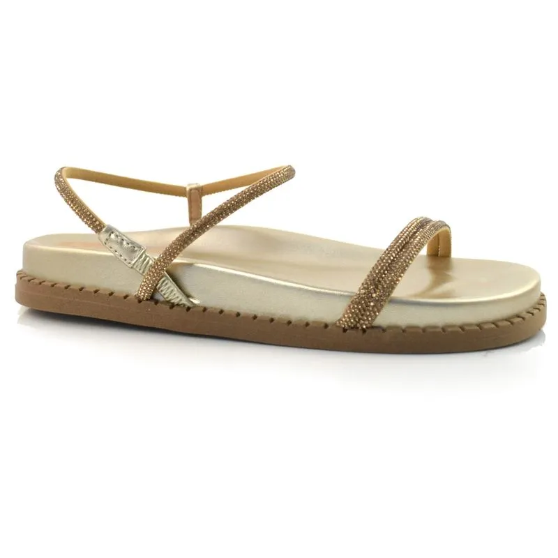 Sandália Flat Feminina Suzzara Dourado 60015 35