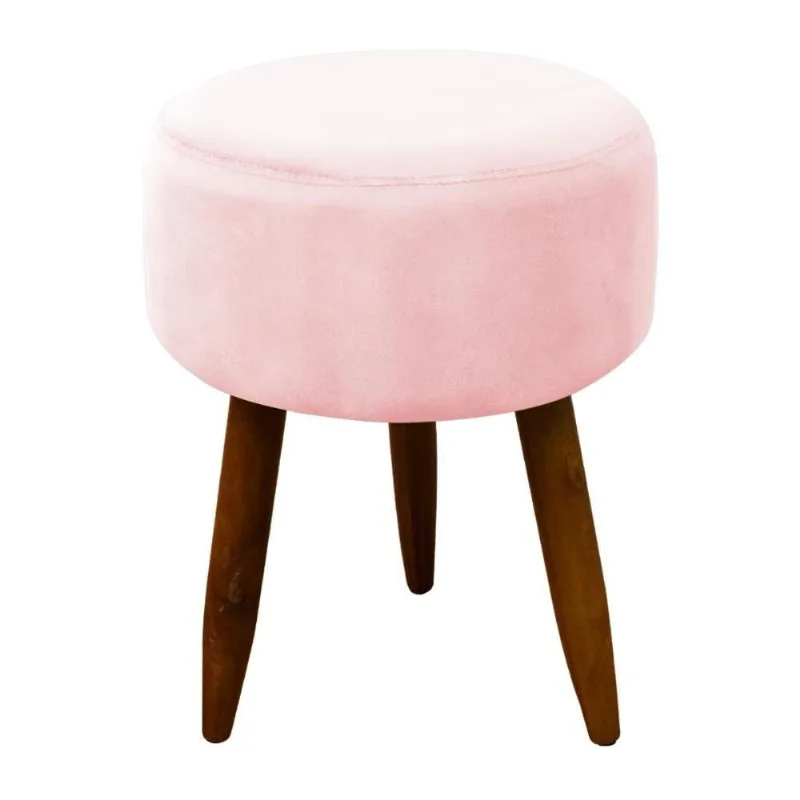 Puff Banqueta Decorativo Pés Madeira Bebe Rosa Bebe