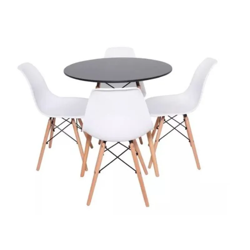 Conjunto De Jantar Mesa Eiffel 90cm Preta + 4 Cadeiras Eiffel Dkr Brancas