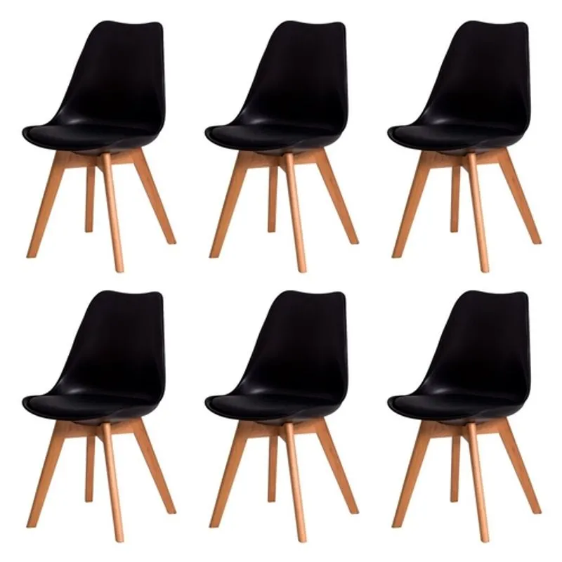 Kit 6 X Cadeira Saarinen Leda Sked Lena Base Wood - Preto