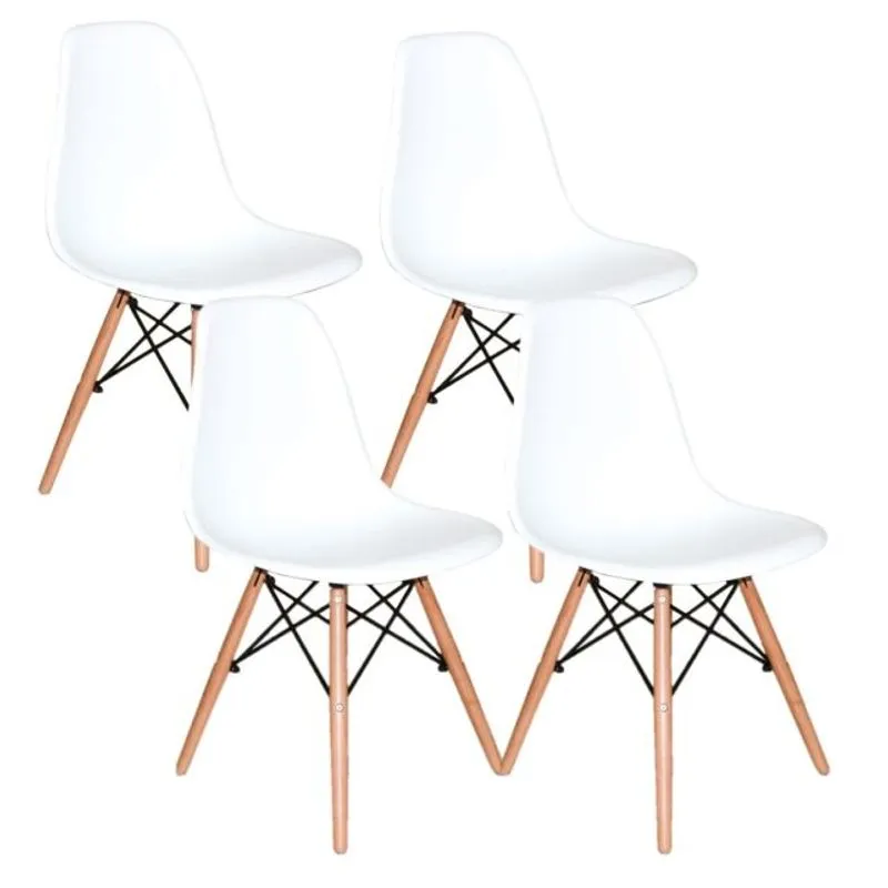 Conjunto 4 Cadeiras Charles Eames Eiffel Concha Fixa - Branco