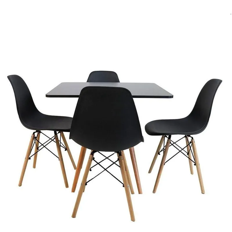 Kit Mesa Eiffel Preta Quadrada (80cm) + 04 Cadeiras Eiffel