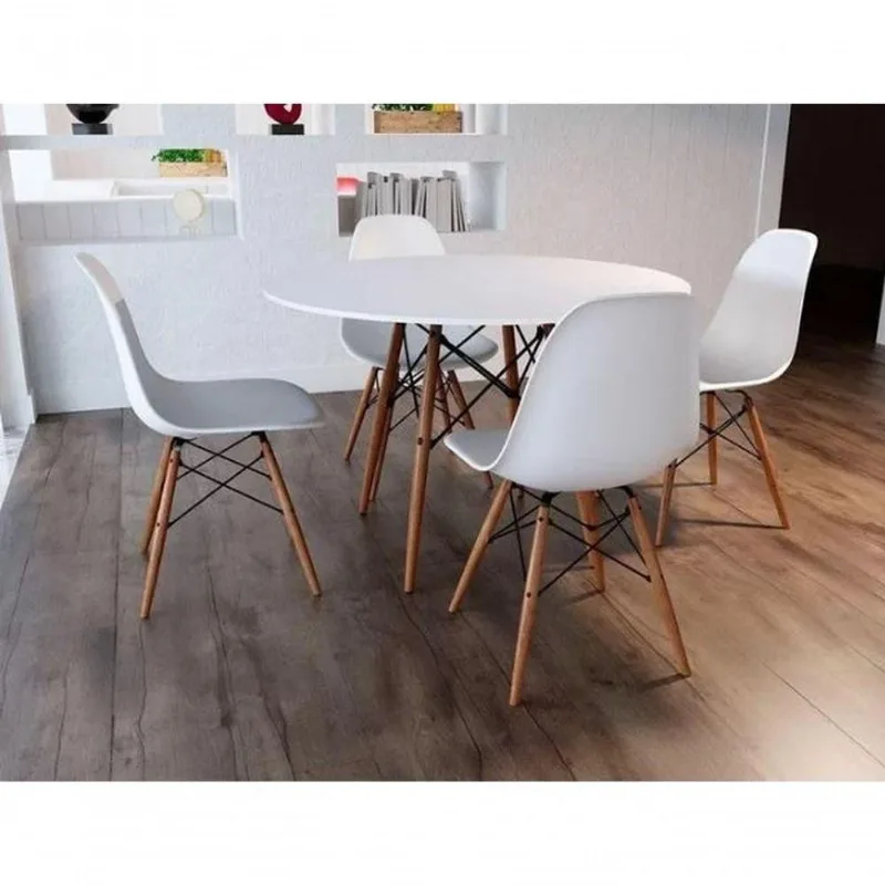 Conjunto De Jantar Mesa Eiffel 90cm Branca 4 Cadeiras Dkr