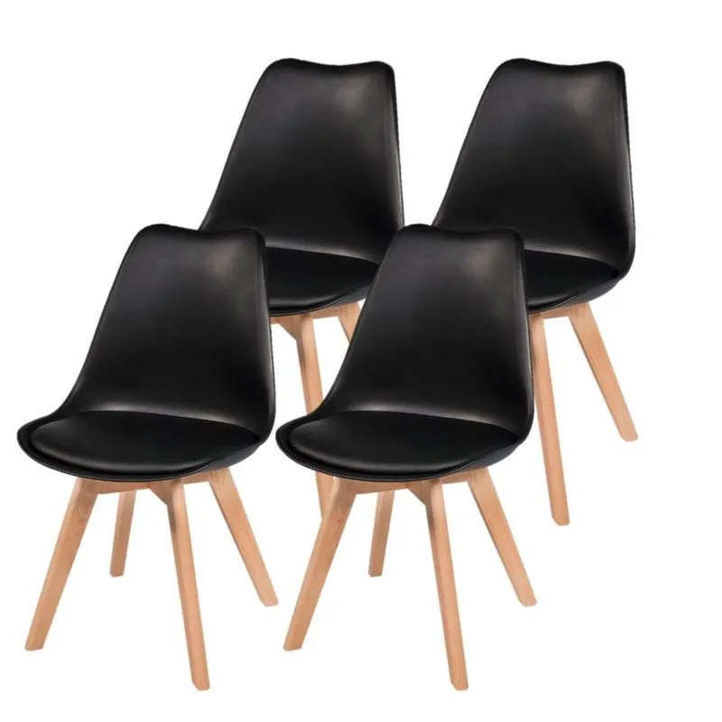 Kit C/4 Cadeiras Leda - Charles Eames Saarienen Wood Com Almofada Preta
