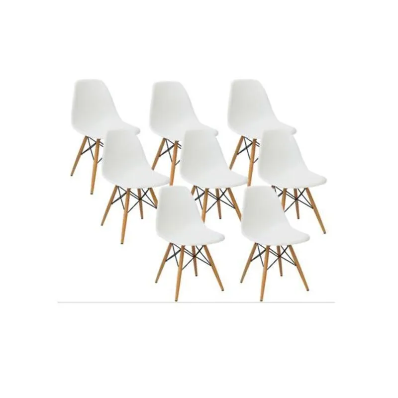 Kit 8 Cadeiras Eiffel Charles Eames Dkr Base Madeira Branca