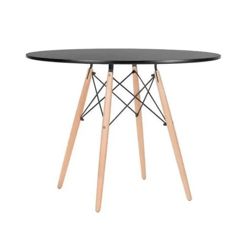 Mesa Redonda De Jantar 90Cm Preta Base Madeira