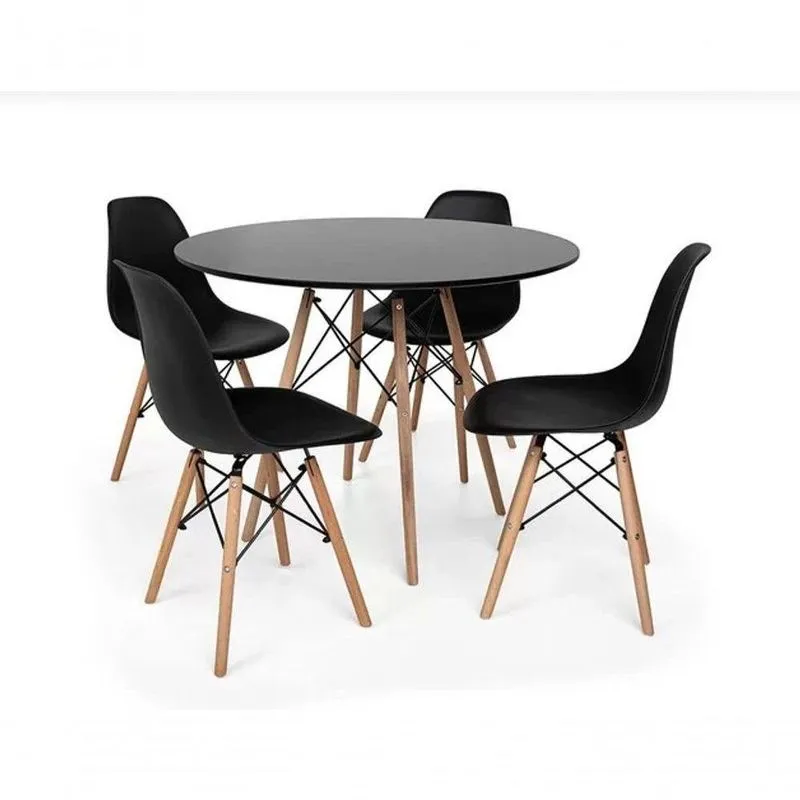 Kit Mesa Redonda Eames 80cm Preto + 4 Cadeiras Eiffel Dsw Sofisticação E Conforto Para Seu Ambiente