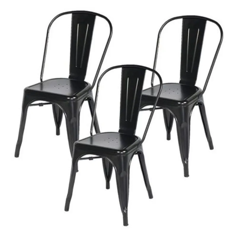 Kit Com 3 Cadeira Tolix Iron Design Preto Aço Industrial Sala Cozinha Jantar Bar
