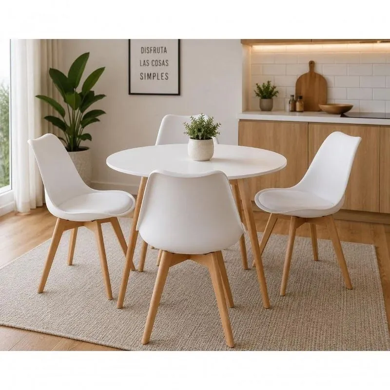 Conjunto Mesa Leda Redonda 4 Lugares Tampo Em Mdf Branca 90cm Decoreshop