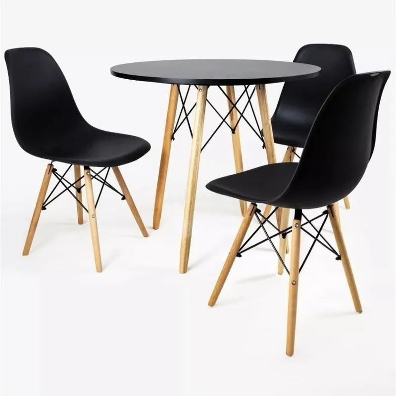 Mesa Redonda Eiffel Para Sala 80cm E 3 Cadeiras Charles Eames