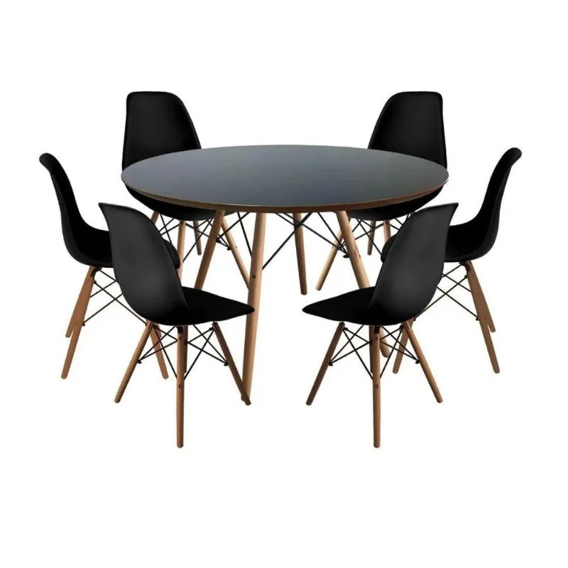 Conjunto De Jantar Mesa Eiffel Preta + 6 Cadeiras Eiffel