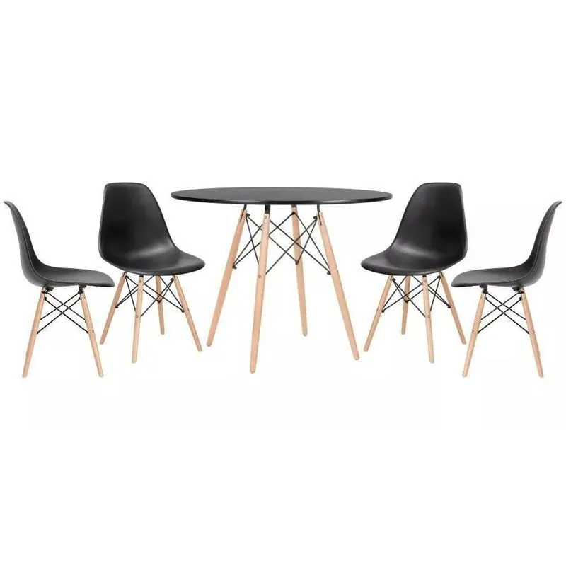 Conjunto De Jantar Mesa Eiffel 110cm Preta + 4 Cadeiras Eiffel Dkr Preta