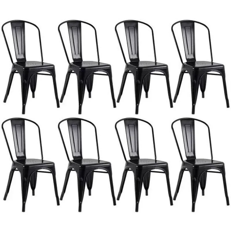 Kit 8 Cadeiras Tolix Industrial Aço Reforçado Empilhavel Preto