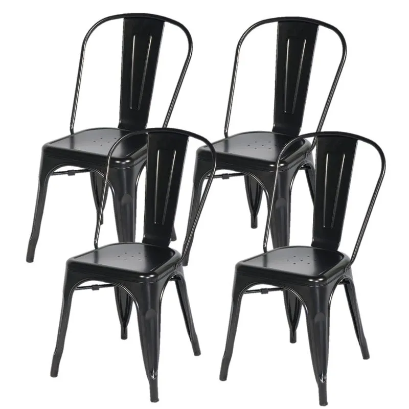 Kit Com 4 Cadeira Tolix Iron Aço Carbono Industrial - Preto Brilhante