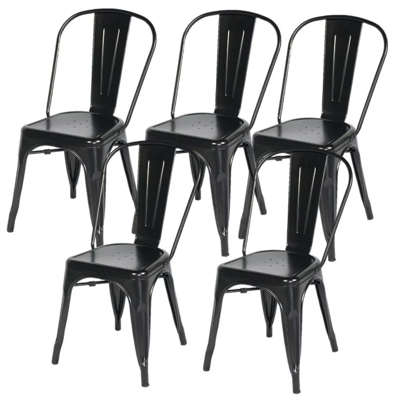 Kit Com 5 Cadeira Tolix Iron Design Aço Industrial Sala Cozinha Jantar Preto Brilhante