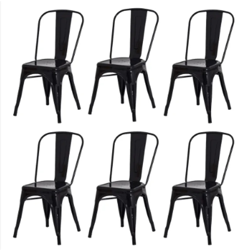Conjunto 6 Cadeiras Tolix Iron - Design - Preto Brilhante