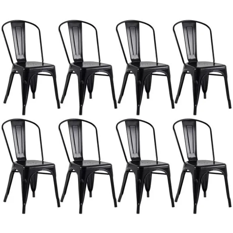 Kit 8 Cadeiras Tolix Iron Design Aço Industrial Sala Cozinha Jantar Bar Preto Brilhante