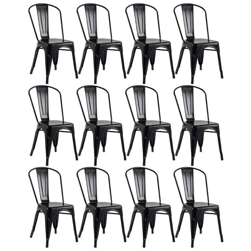 Kit 12 Cadeiras Iron Tolix - Preto Brilhante