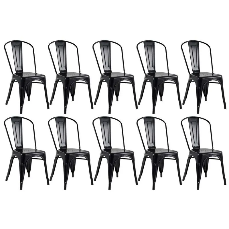 Kit 10 Cadeiras Iron Tolix - Preto Brilhante
